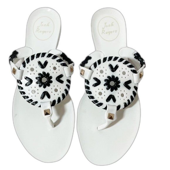 Jack Rogers Georgica Jelly Flip Flop Thong Sandals White & Black Women’s Size 5 - Picture 2 of 14